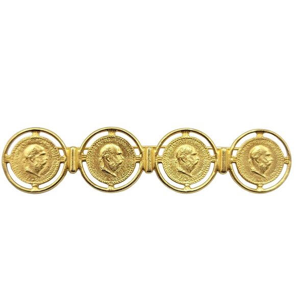 Ben Amun Gold Tone Four Lined Coins Bar Brooch, Signed
